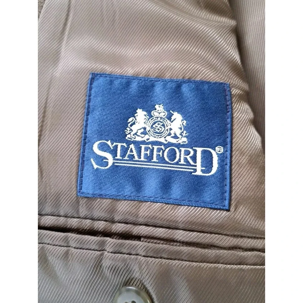 Stafford Sport Coat 42L Brown Faux Suede Blazer‎ Three Button Micro Polyester